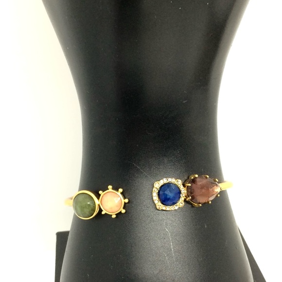 KATE SPADE PERFECTLY IMPERFECT GOLD TONE OPEN HINGED CUFF MULTI COLOR STONES - Picture 13 of 13